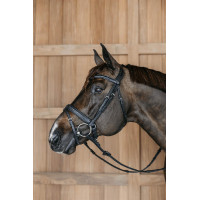 Geflochtener Trensenzaum mit kombiniertem Reithalfter und Pull Back Dy'on New English Collection Schwarz