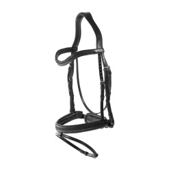 Geflochtener Trensenzaum mit kombiniertem Reithalfter und Pull Back Dy'on New English Collection Schwarz
