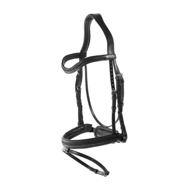 Geflochtener Trensenzaum mit kombiniertem Reithalfter und Pull Back Dy'on New English Collection Schwarz