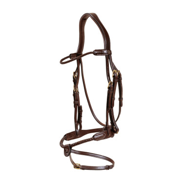 Kombiniertes Reithalfter mit rund geflochtener Trense Dy'on Braun