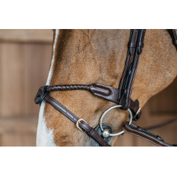 Kombiniertes Reithalfter mit rund geflochtener Trense Dy'on Braun