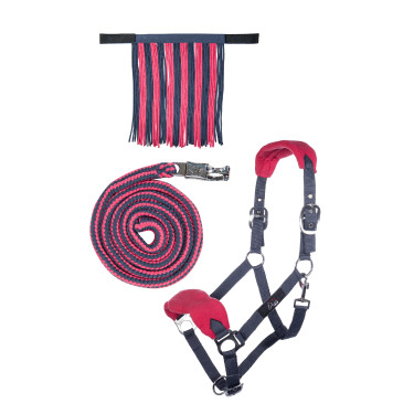 HKM Halfter-Set mit Panikhaken und abnehmbaren Fransen Grau / Dunkelrosa