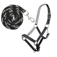 HKM Crystal gepolstertes Halfter-Set mit Karabinerhaken Schwarz / Grau