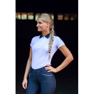 Wettkampf-Poloshirt mit kurzen Ärmeln und Claudine-Kragen für Damen B Vertigo Weiß / Marineblau Weiß Wettkampf-Poloshirt mit kurzen Ärmeln und Claudine-Kragen für Damen B Vertigo Weiß / Marineblau Weiß