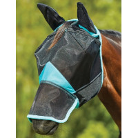 Masque anti-mouches Weatherbeeta ComFiTec Deluxe Fine Mesh oreilles et nez Noir / turquoise