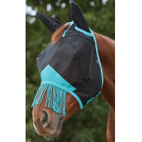 Masque anti-mouches Weatherbeeta ComFiTec Deluxe Mesh oreilles et franges Noir / turquoise
