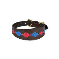 Weatherbeeta Leder-Hundehalsband Polo Lurcher Braun Beaufort / Rosa / Blau