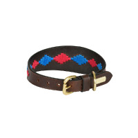 Weatherbeeta Leder-Hundehalsband Polo Lurcher Braun Beaufort / Rosa / Blau Weatherbeeta Leder-Hundehalsband Polo Lurcher Braun Beaufort / Rosa / Blau