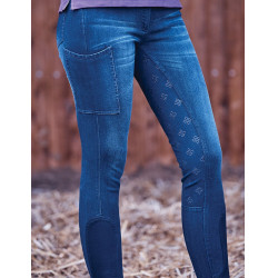 Dublin Damenreithose Shona Denim Full Grip Silikon Print Hellblauer Denim Marineblau