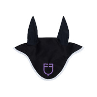 Fliegenhaube aus technischem Gewebe mit mehrfarbigem Equestro-Logo Schwarz / Weiß / Violett