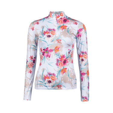 HKM Flower Langarm-Funktionsshirt Weiß / leuchtendes Rosa Motive