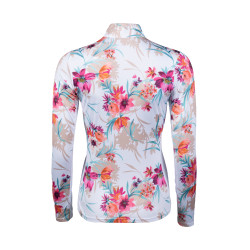 HKM Flower Langarm-Funktionsshirt Weiß / leuchtendes Rosa Motive