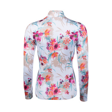 HKM Flower Langarm-Funktionsshirt Weiß / leuchtendes Rosa Motive