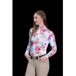 HKM Flower Langarm-Funktionsshirt Weiß / leuchtendes Rosa Motive