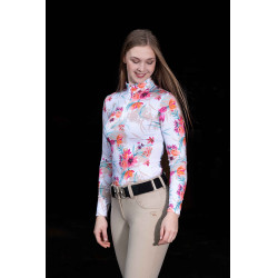 HKM Flower Langarm-Funktionsshirt Weiß / leuchtendes Rosa Motive