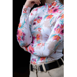HKM Flower Langarm-Funktionsshirt Weiß / leuchtendes Rosa Motive