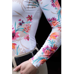 HKM Flower Langarm-Funktionsshirt Weiß / leuchtendes Rosa Motive