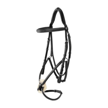 Trense mit mexikanischem Reithalfter und synthetischem Lammfell Equestro Schwarz Trense mit mexikanischem Reithalfter und synthetischem Lammfell Equestro Schwarz