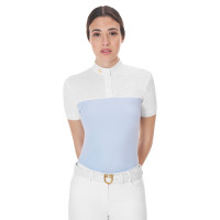 Eng anliegendes Poloshirt aus technischem Gewebe und Mesh Kurzarm Damen Equestro Himmelblau Eng anliegendes Poloshirt aus technischem Gewebe und Mesh Kurzarm Damen Equestro Himmelblau