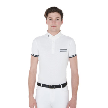 Wettkampf-Poloshirt für Herren, tailliert, kurzärmelig mit schwarzen Einsätzen Garen Equestro Wettkampf-Poloshirt für Herren, tailliert, kurzärmelig mit schwarzen Einsätzen Garen Equestro
