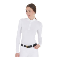Wettkampf-Polohemd tailliert langarm Damen Artemis Equestro Weiß