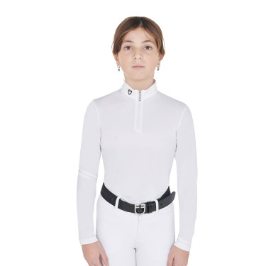 Wettkampf-Poloshirt Mädchen tailliert langarm mit Reißverschluss Anahid Equestro UV-Schutz Wettkampf-Poloshirt Mädchen tailliert langarm mit Reißverschluss Anahid Equestro UV-Schutz