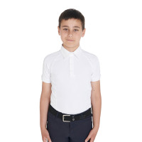 Polo de concours garçon cintré manches courtes 4 boutons Equestro Blanc