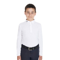 Polo de concours garçon cintré manches longues 3 boutons Avetis Equestro Blanc