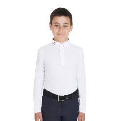 Wettkampf-Poloshirt Jungen tailliert langärmelig 3 Knöpfe Avetis Equestro