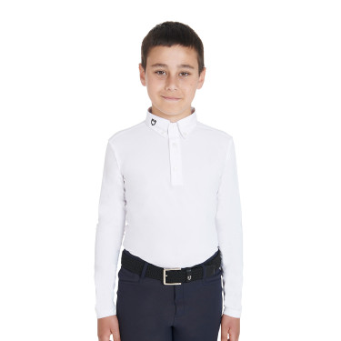 Wettkampf-Poloshirt Jungen tailliert langärmelig 3 Knöpfe Avetis Equestro