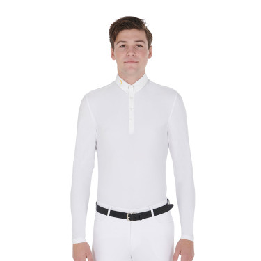Langarm-Poloshirt aus technischem Fleecestoff Herren Warm+ Equestro Weiß Wei&amp;amp;amp;amp;amp;amp;szlig;