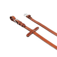 Riendas de cuero italiano y goma Kris con hebillas plateadas Equestro Cognac Braun Riendas de cuero italiano y goma Kris con hebillas plateadas Equestro Cognac Braun