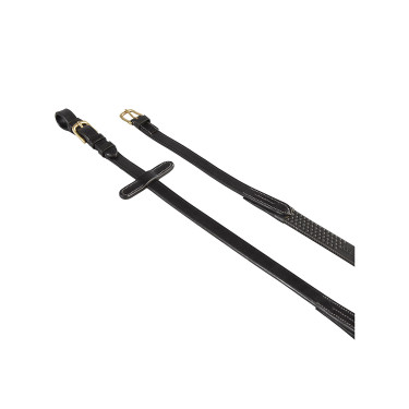 Italienische Leder- und Gummizügel 1,9 cm Kris mit Messingschnallen Equestro Schwarz