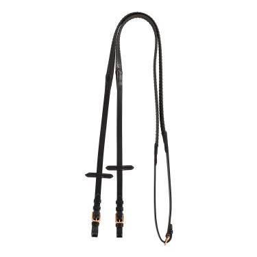 Leder- und Gummizügel Kris mit roségoldenen Schnallen Equestro Leder- und Gummizügel Kris mit roségoldenen Schnallen Equestro