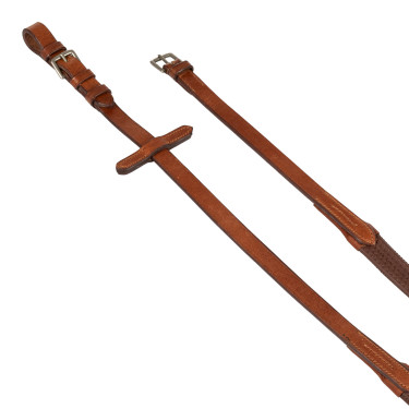 Leder- und Gummizügel mit silbernen Schnallen (1,6 cm) Equestro Cognac Braun
