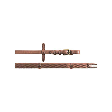 Gummizügel 5/8" mit Lederstegen und Messingschnallen Equestro Cognac Braun