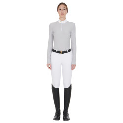 Langarm-Poloshirt aus technischem Fleecestoff Damen Warm+ Equestro Grau
