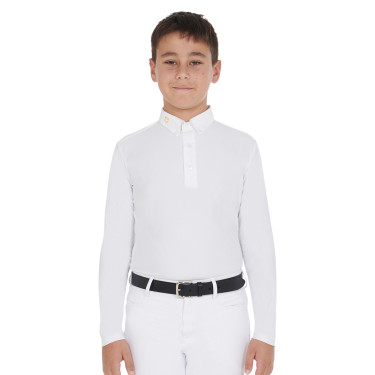 Langarm-Poloshirt für Jungen aus technischem Fleecegewebe Warm+ Equestro Weiß Weiß