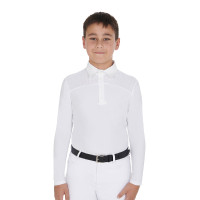 Wettkampf-Poloshirt Jungen langarm mit Knöpfen Equestro Weiß / weiß Weiß