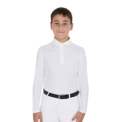 Wettkampf-Poloshirt Jungen langarm mit Knöpfen Equestro Weiß / weiß Weiß