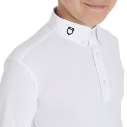 Wettkampf-Poloshirt Jungen tailliert langärmelig 3 Knöpfe Avetis Equestro Weiß Weiß