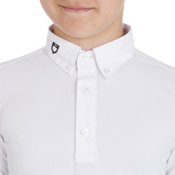 Wettkampf-Poloshirt Jungen tailliert langärmelig 3 Knöpfe Avetis Equestro Weiß Weiß