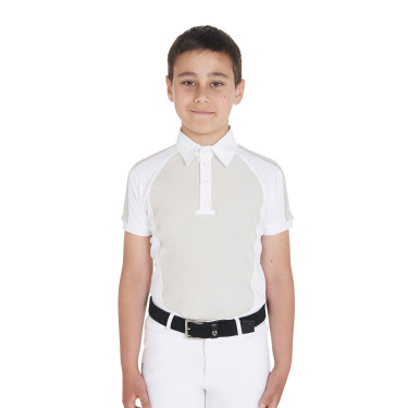 Wettkampf-Poloshirt Jungen tailliert kurzarm 4 Knöpfe Equestro Greige Beige
