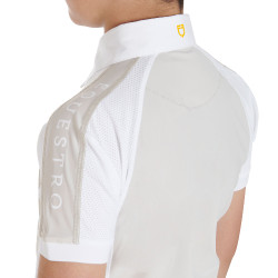 Wettkampf-Poloshirt Jungen tailliert kurzarm 4 Knöpfe Equestro Greige Beige