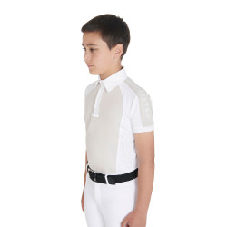 Wettkampf-Poloshirt Jungen tailliert kurzarm 4 Knöpfe Equestro Greige Beige