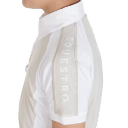 Wettkampf-Poloshirt Jungen tailliert kurzarm 4 Knöpfe Equestro Greige Beige
