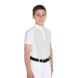 Wettkampf-Poloshirt Jungen tailliert kurzarm 4 Knöpfe Equestro Greige Beige
