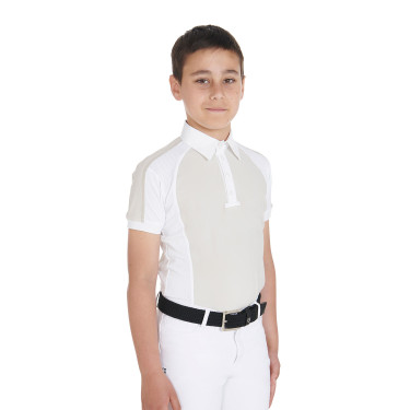 Wettkampf-Poloshirt Jungen tailliert kurzarm 4 Knöpfe Equestro Greige Beige