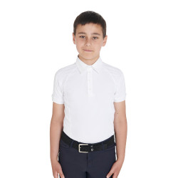 Wettkampf-Poloshirt Jungen tailliert kurzarm 4 Knöpfe Equestro Weiß Weiß Wettkampf-Poloshirt Jungen tailliert kurzarm 4 Knöpfe Equestro Weiß Weiß