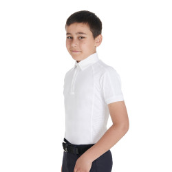 Wettkampf-Poloshirt Jungen tailliert kurzarm 4 Knöpfe Equestro Weiß Weiß Wettkampf-Poloshirt Jungen tailliert kurzarm 4 Knöpfe Equestro Weiß Weiß